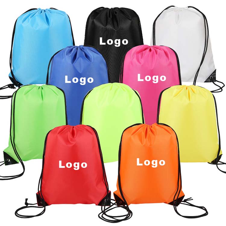 Promotional custom logo sports polyester drawstring bag