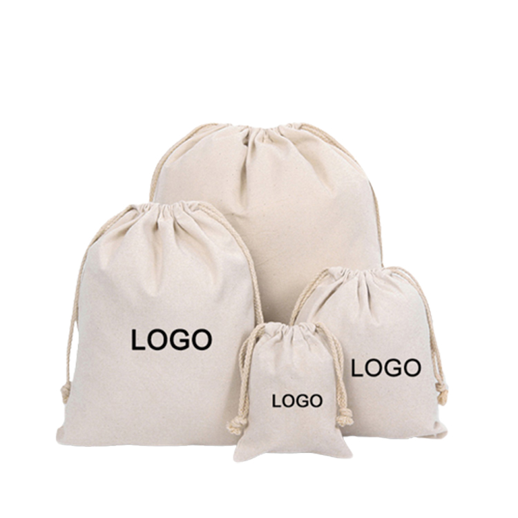 Heavy duty cotton canvas drawstring bag with custom printed logo