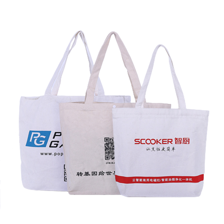 Custom logo printed natural organic cotton shopping tote bags