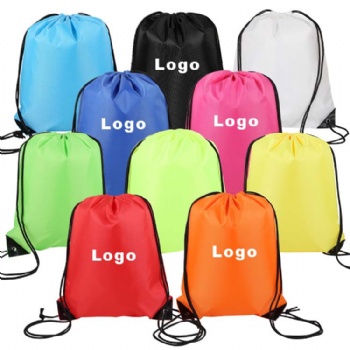 Promotional custom logo sports polyester drawstring bag