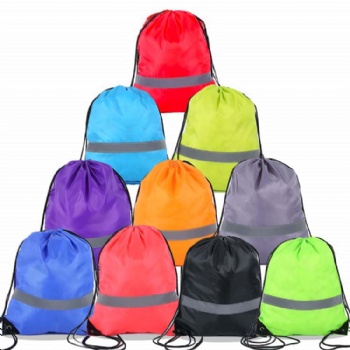 Recyclable custom size drawstring bag with reflective stripe