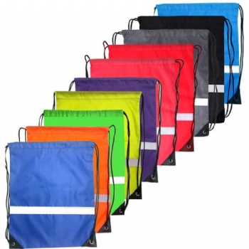 Recyclable custom size drawstring bag with reflective stripe
