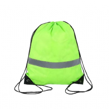 Recyclable custom size drawstring bag with reflective stripe