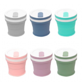 Retractable folding sport water cup modern travel custom silicone collapsible cups with lid