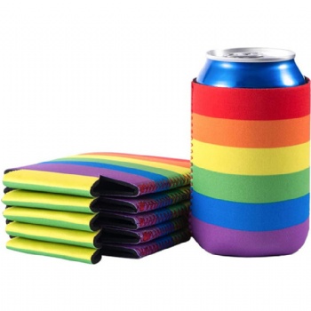 Neoprene coozy stubby holder rainbow foldable can cooler sleeve